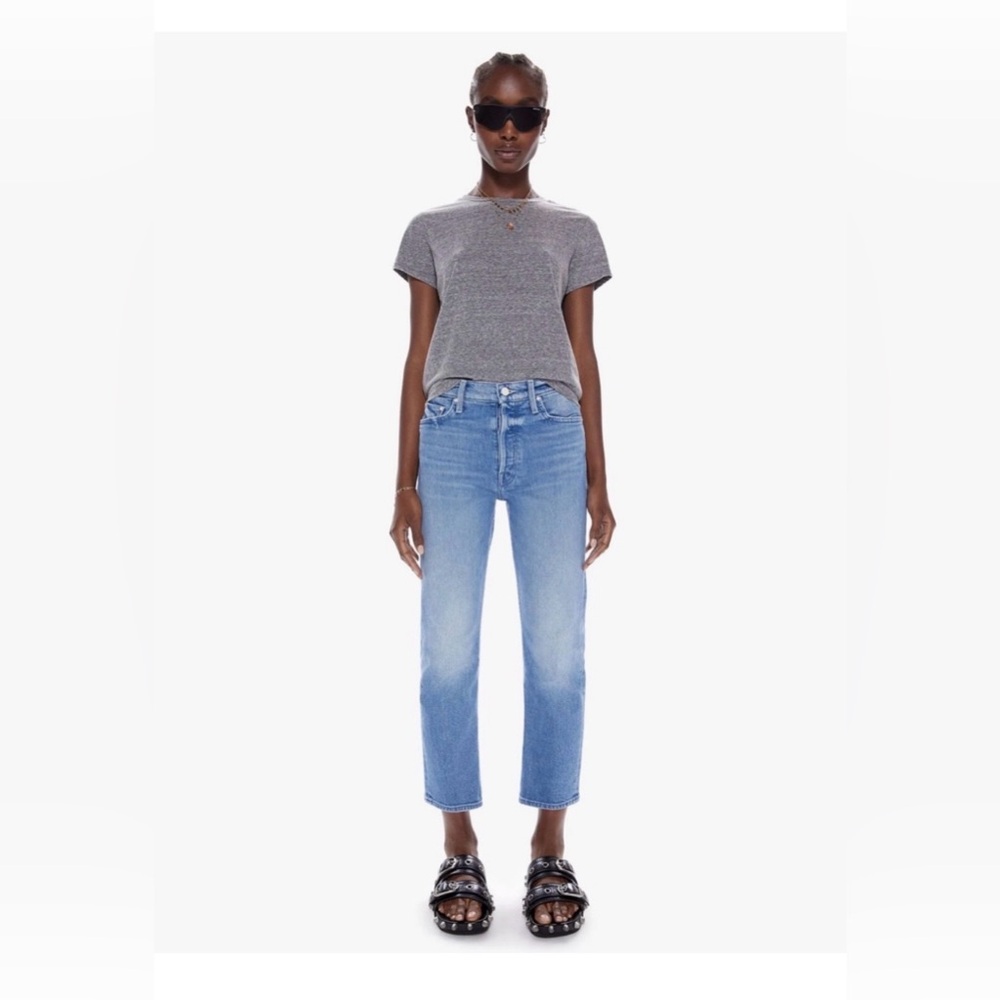MOTHER The Tomcat Jeans 25 On The Run Mid Rise Straight Crop Button Fly Denim